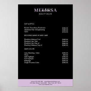 Modernes Lila Schwarzes Preislisten-Poster Poster