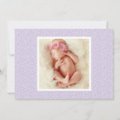 Modernes Lila Script Girl Foto Birth Ankündigung (Rückseite)
