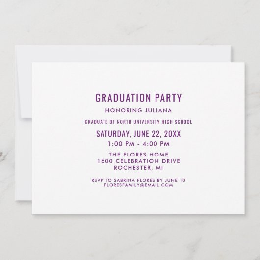 Modernes Lila Script Graduate Foto Einladung (Rückseite)