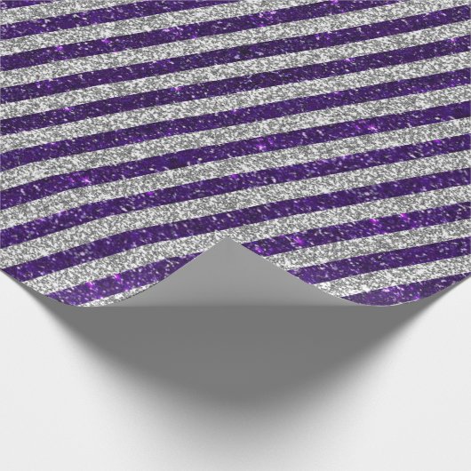 Modernes Lila Silver Glitzer Stripes Muster Geschenkpapier (Ecke)