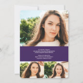 Modernes lila Skript 4 Fotos Abschluss Ankündigung (Rückseite)