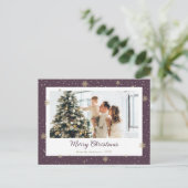 Modernes Lila Snowflake Foto Weihnachten (Stehend Vorderseite)