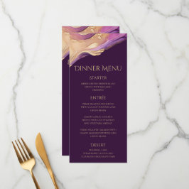 Modernes Lila und goldenes Hochzeitsfest & Bar Menükarte