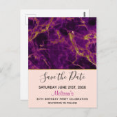 Modernes Lila- und Goldmarmor Save the Date Postkarte (Vorne/Hinten)