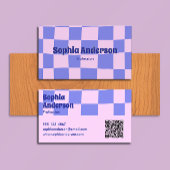 Modernes Lila und rosa Karton - Qr Code Visitenkarte