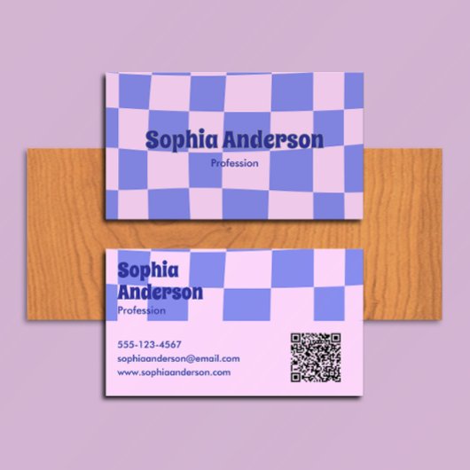 Modernes Lila und rosa Karton - Qr Code Visitenkarte