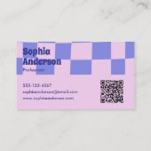 Modernes Lila und rosa Karton - Qr Code Visitenkarte (Rückseite)