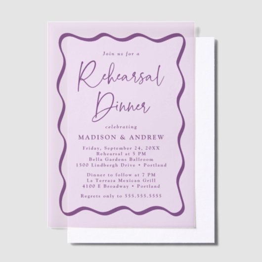 Modernes Lila Wavy Frame Probe Dinner Pergament Einladungen (Versetzt)