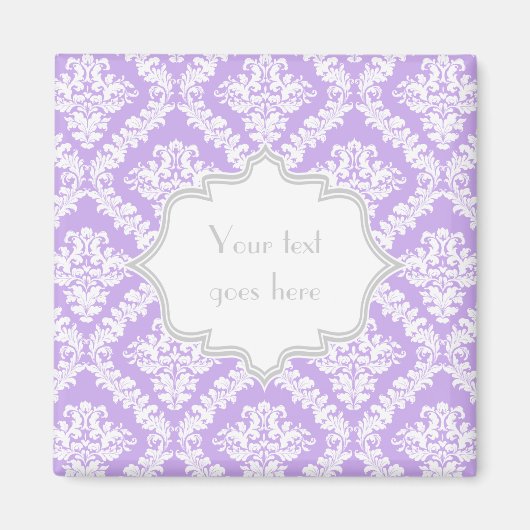 Modernes lila, weißes Damastmuster-Monogramm Magnet (Vorne)