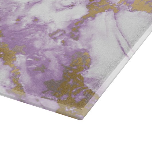 Modernes Lila, weißes und goldfarbenes Marmor Schneidebrett (Ecke)