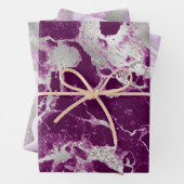 Modernes Lila, weißes und silberfarbenes Marmormus Geschenkpapier Set (Beispiel)