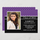 Modernes lila Zickzack Foto-Abschluss-Party Einladung (Vorne/Hinten)
