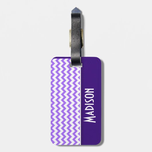 Modernes Lila Zickzack Gepäckanhänger (Rückseite vertikal)
