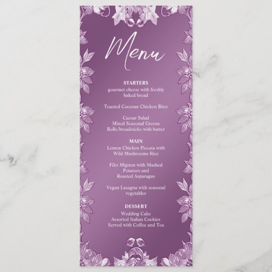 Modernes Lilac Floral Wedding Menu Menükarte (Vorderseite)