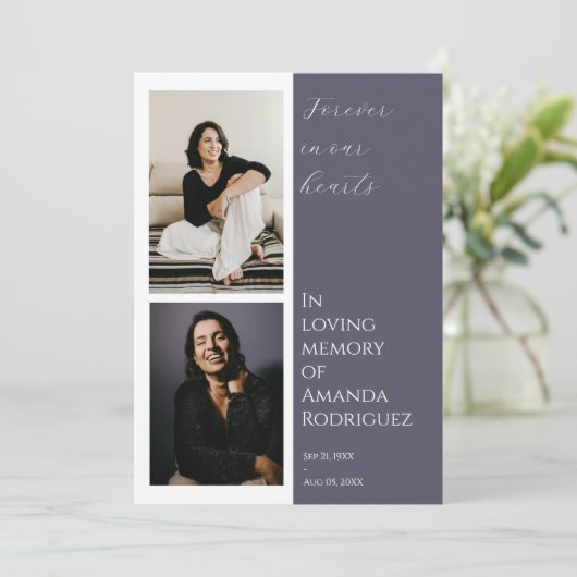 Modernes Lilac in Love Memory Beerdigung Foto Einladung (Stehend Vorderseite)