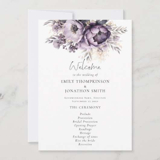 Modernes Lilac Lila Florals Hochzeitsprogramm Einladung (Vorderseite)