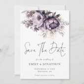 Modernes Lilac Lila Florals QR Code Wedding Save The Date (Vorderseite)