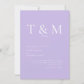 Modernes Lilac Monogram No Parents Wedding Einladung (Vorderseite)