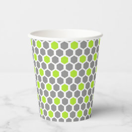 Modernes Lime Green Gray Hexagon-Muster Pappbecher