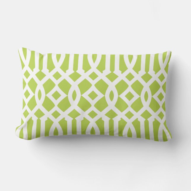 Modernes Lime Green und White Trellis Muster Lendenkissen (Vorderseite)