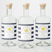 Modernes Limoncello Navy Blue Strip Getränkeetiket Alkoholflaschenetikett (Flaschen)