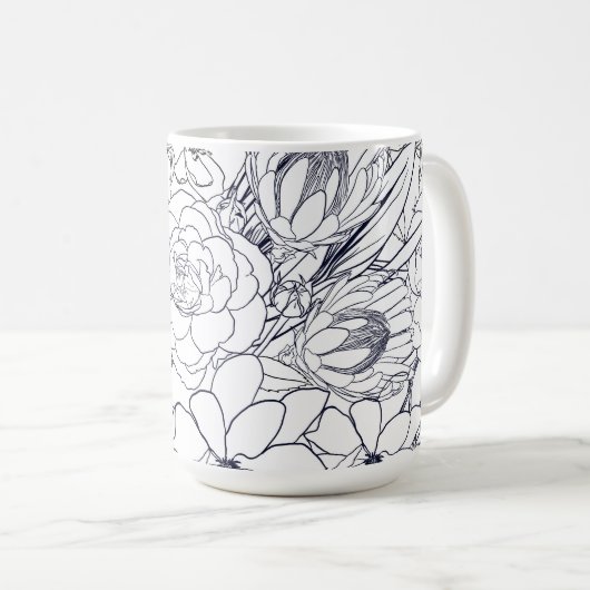 Modernes Line Art Handgezeichnet Floral Girly Desi Kaffeetasse (VorderseiteRechts)