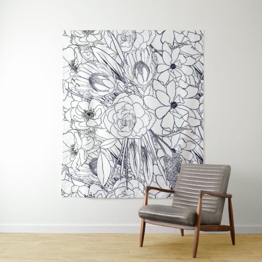 Modernes Line Art Handgezeichnet Floral Girly Desi Wandteppich (Beispiel)