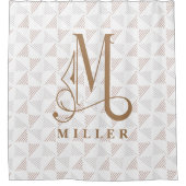 Modernes Line & Grid Muster Monogram M Tan Duschvorhang (Vorderseite)