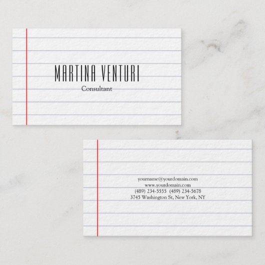 Modernes Linspapier Beruflich Schlicht Schwarz-wei Visitenkarte (Vorne/Hinten)