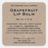 Modernes Lippenbalglabel im Kraftpapierstil Quadratischer Aufkleber (Vorderseite)