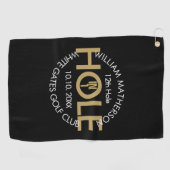 Modernes Loch in einem Schwarz und Gold Golfhandtuch (Horizontal)