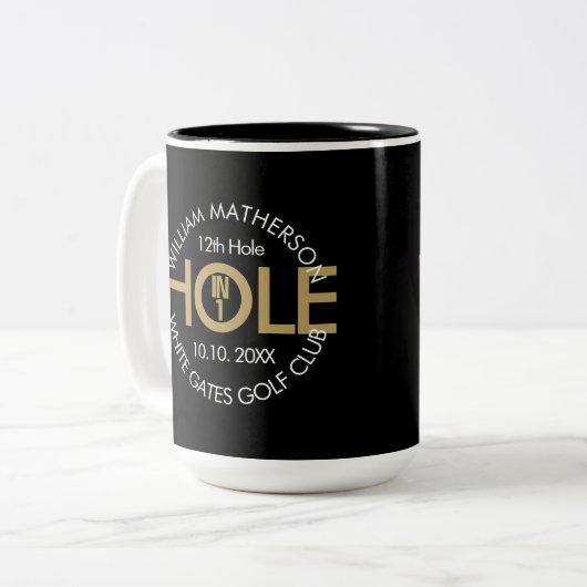 Modernes Loch in einem Schwarz und Gold Zweifarbige Tasse (Vorderseite Links)