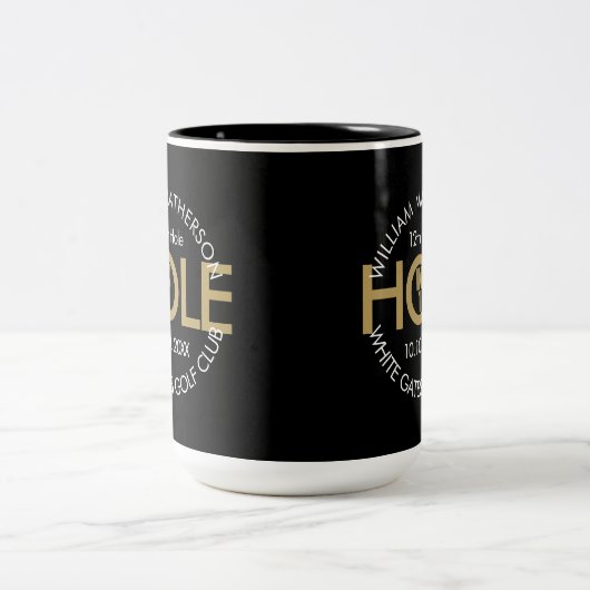 Modernes Loch in einem Schwarz und Gold Zweifarbige Tasse (Mittel)