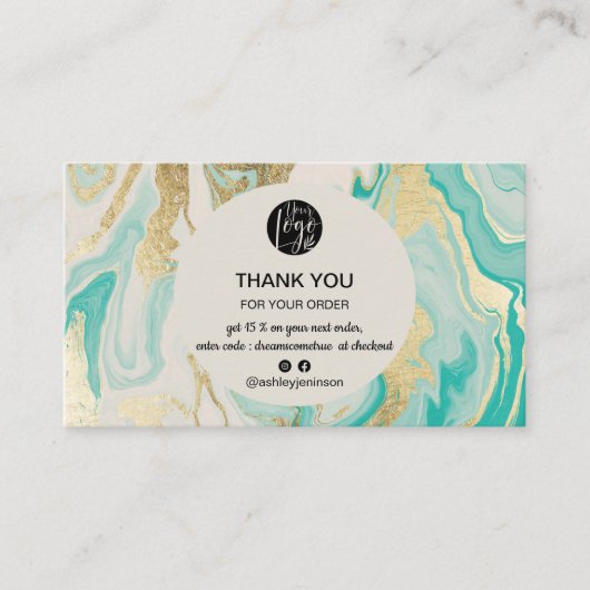 Modernes Logo aus türkisfarbenem Goldmarmor, viele Visitenkarte (Vorderseite)