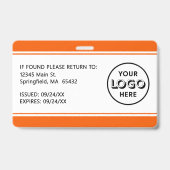 Modernes Logo-Barcode Orange Mitarbeiter-Foto-ID Ausweis (Rückseite)