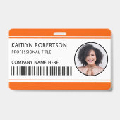 Modernes Logo-Barcode Orange Mitarbeiter-Foto-ID Ausweis (Vorderseite)