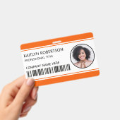 Modernes Logo-Barcode Orange Mitarbeiter-Foto-ID Ausweis (Handheld)