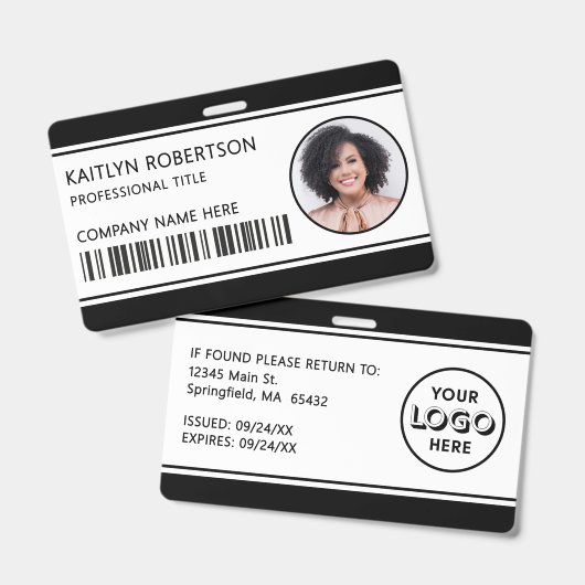 Modernes Logo-Barcode-schwarzes Mitarbeiter-Foto-I Ausweis (Vorder- & Rückseite)