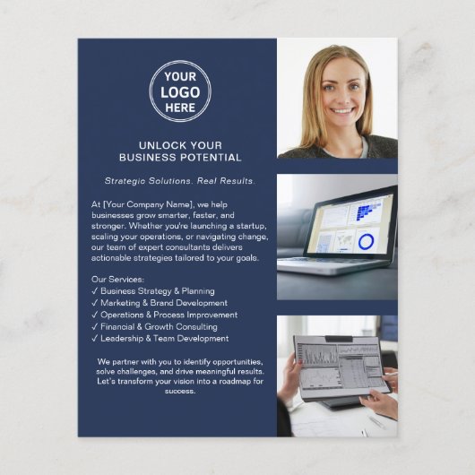 Modernes Logo Beruflich Navy Blue Business Flyer (Vorne)