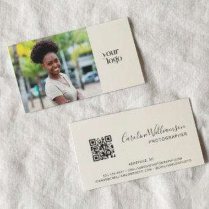Modernes Logo Boho QR-Code Foto Schwarz und Weiß Visitenkarte