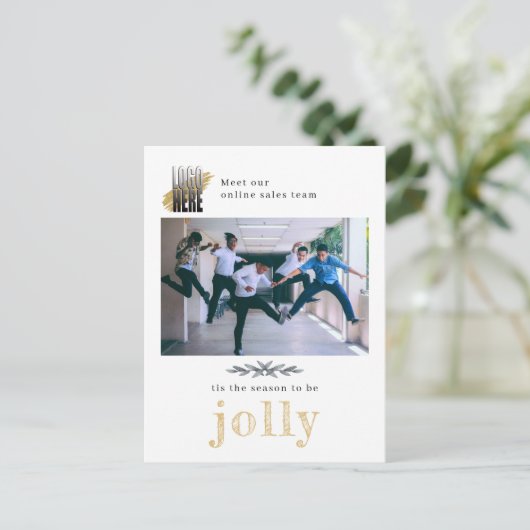Modernes Logo Company Foto Jolly Weihnachts-Postka Postkarte (Stehend Vorderseite)