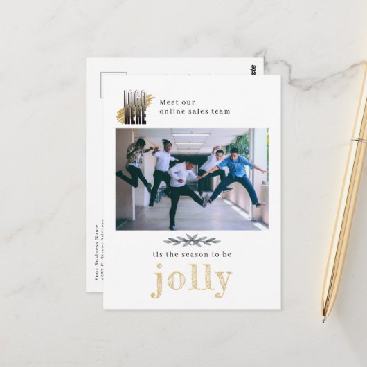 Modernes Logo Company Foto Jolly Weihnachts-Postka Postkarte (Vorderseite/Rückseite Beispiel)