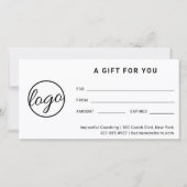 Modernes Logo Einfaches Geschenkzertifikat (Vorderseite)