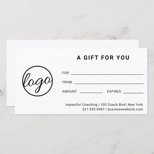 Modernes Logo Einfaches Geschenkzertifikat (Vorne/Hinten)