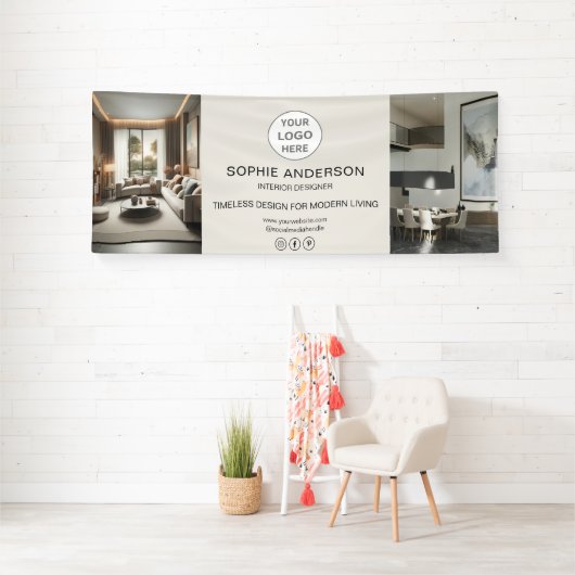 Modernes Logo-Foto Beige Professionelles Geschäft  Banner (Insitu)