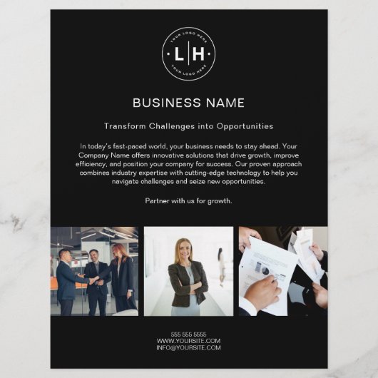 Modernes Logo Foto Corporate Black Business Flyer (Vorne)