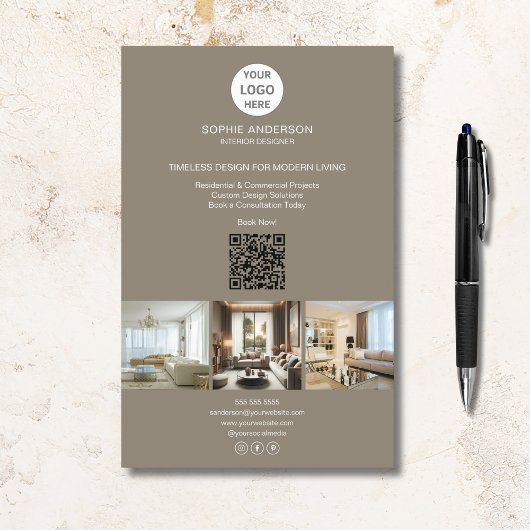 Modernes Logo Foto QR Taupe Beruflich Business Flyer