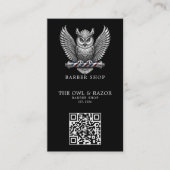 Modernes Logo für Friseursalon Silber Eule QR-Code Visitenkarte (Vorderseite)