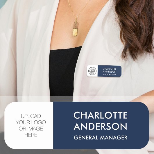 Modernes Logo für Mitarbeiter Navy Blue White Namensschild