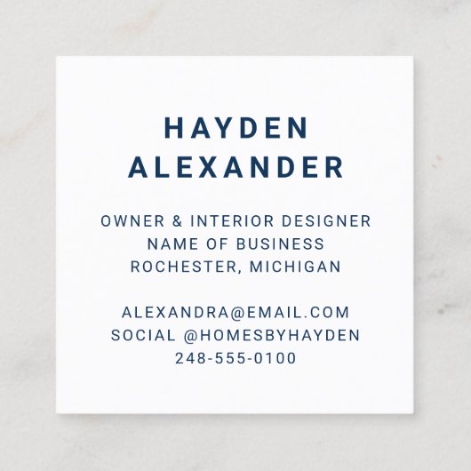 Modernes Logo für Navy Blue Custom Business Quadratische Visitenkarte (Rückseite)